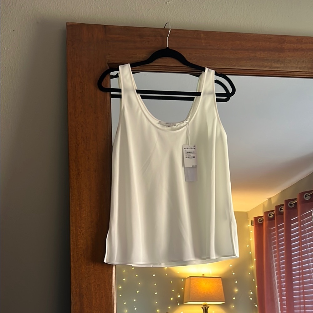 Vince Cream Satin Tank Top with Wide Straps